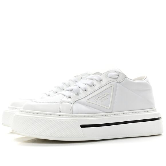 Prada Macro Re-Nylon Brushed Leather Low Top Sneakers Lace Up Preppy Summer Sz 8 - Picture 1 of 9